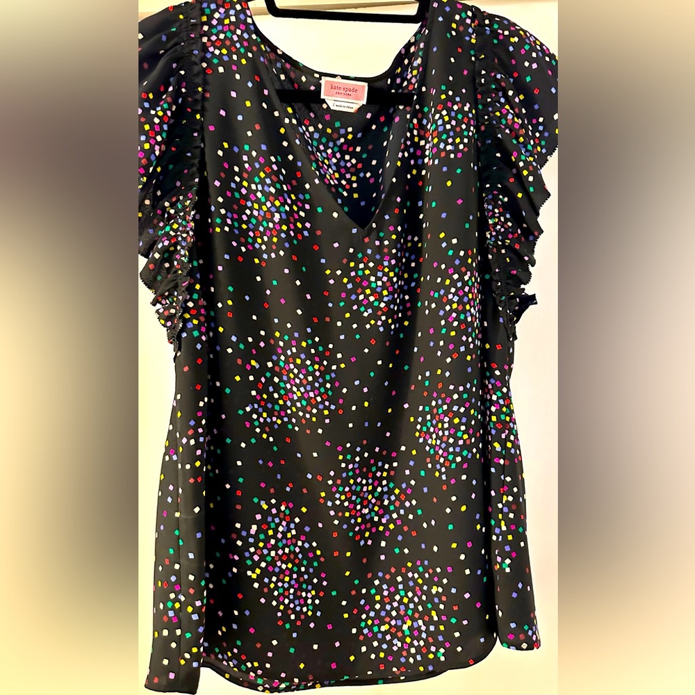 kate spade Black Multicolor Confetti Ruffle Sleeve Blouse